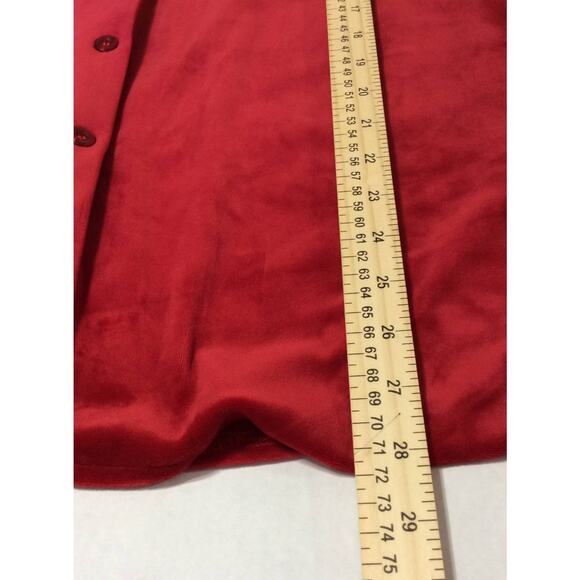 Woman Within Women's Velvet Velour Button Up Shirt Top Red Long Sleeves 14-16/M - Picture 7 of 13
